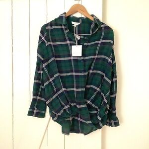 BEACH Lunch Lounge green plaid twist front top XS